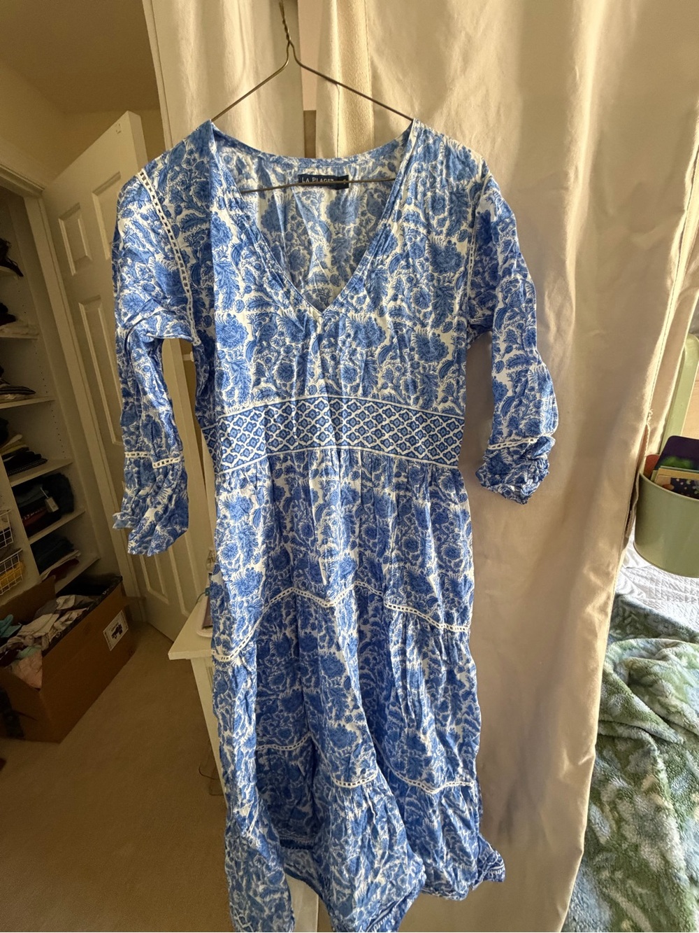 Blue Floral V‑Neck Maxi Dress
